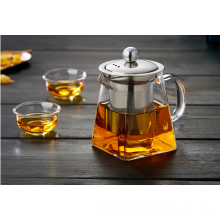 Haonai heat resistant teapot with stainless steel lid,Square borosilicate glass coffee pot.